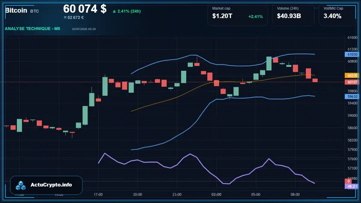 Graphique du cours Bitcoin (BTC) Analyse technique du cours Bitcoin (BTC) avec données de marché récentes