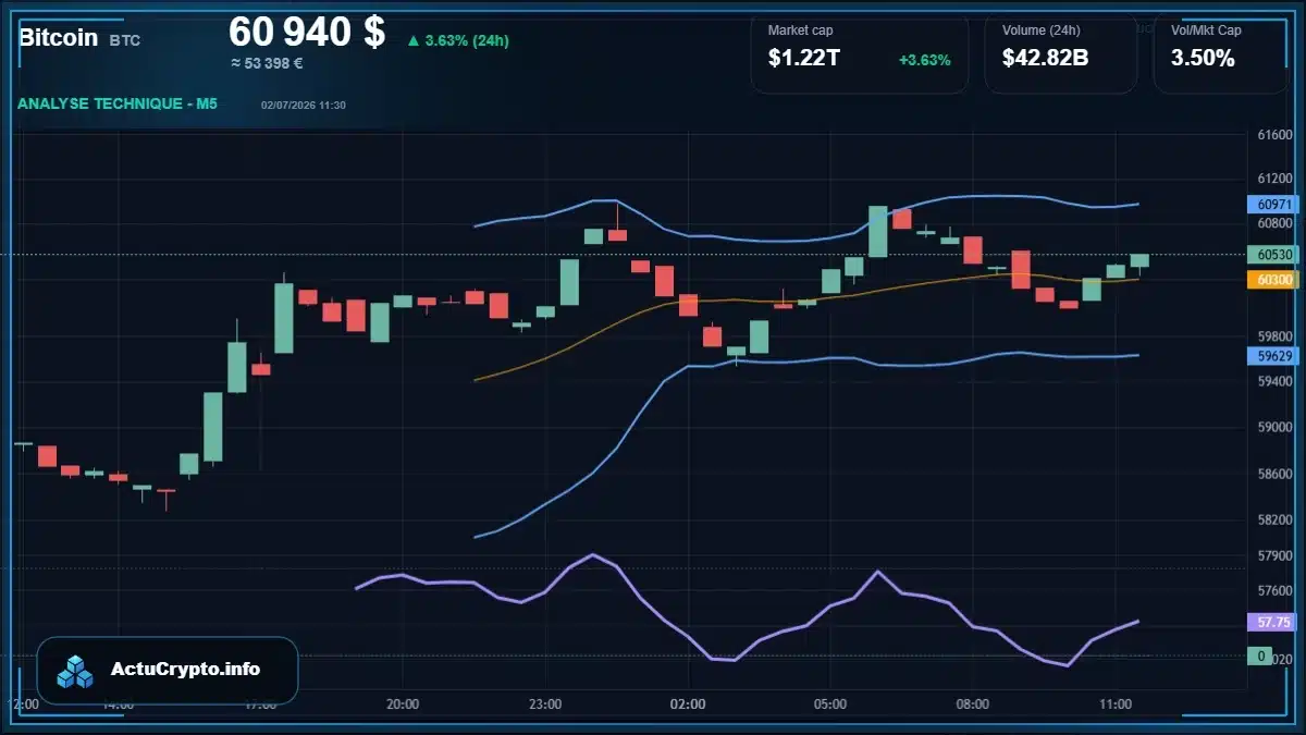 Graphique du cours Bitcoin (BTC) Analyse technique du cours Bitcoin (BTC) avec données de marché récentes