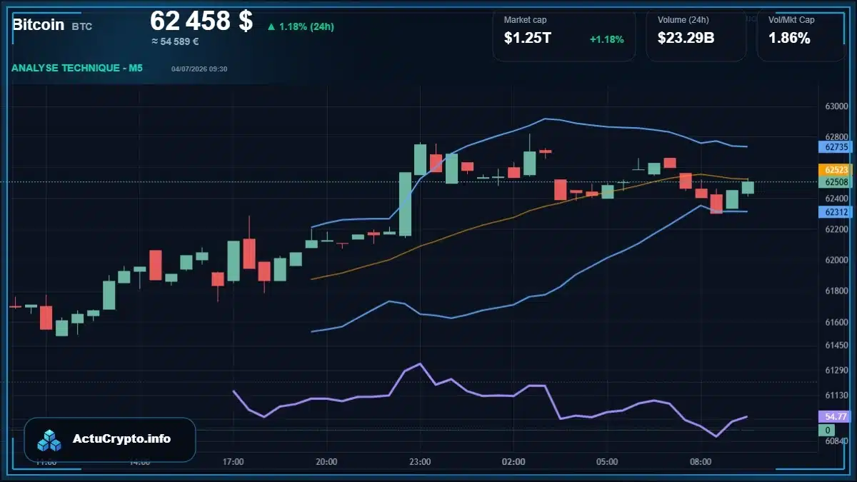 Graphique du cours Bitcoin (BTC) Analyse technique du cours Bitcoin (BTC) avec données de marché récentes