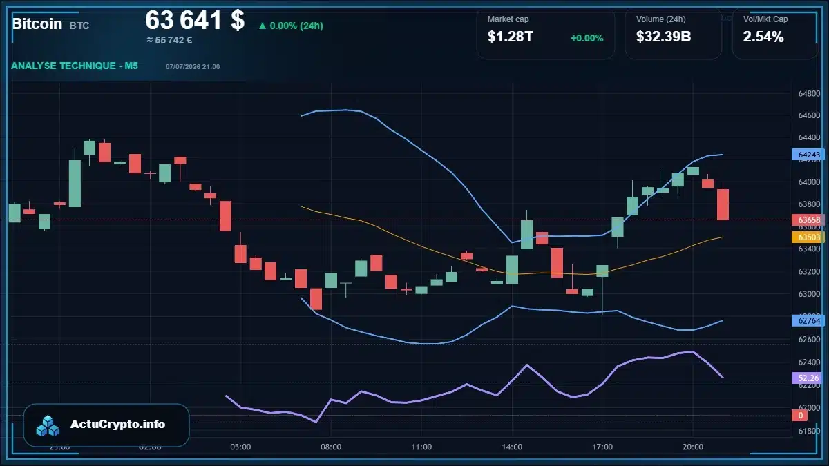 Graphique du cours Bitcoin (BTC) Analyse technique du cours Bitcoin (BTC) avec données de marché récentes