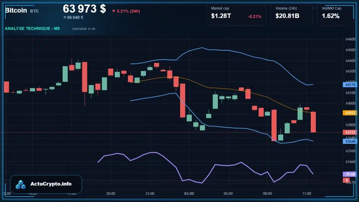 Graphique du cours Bitcoin (BTC) Analyse technique du cours Bitcoin (BTC) avec données de marché récentes