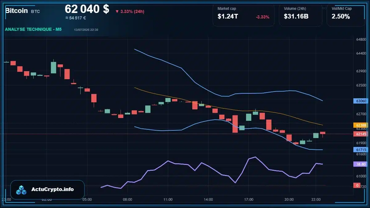 Graphique du cours Bitcoin (BTC) Analyse technique du cours Bitcoin (BTC) avec données de marché récentes