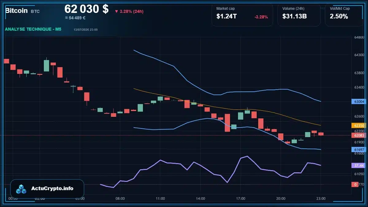 Graphique du cours Bitcoin (BTC) Analyse technique du cours Bitcoin (BTC) avec données de marché récentes