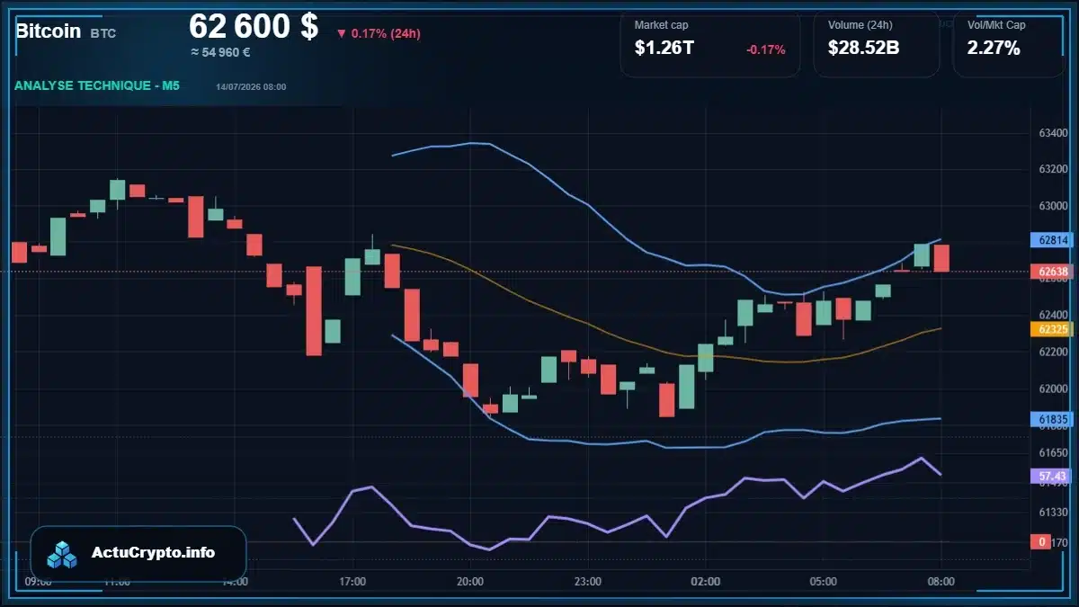 Graphique du cours Bitcoin (BTC) Analyse technique du cours Bitcoin (BTC) avec données de marché récentes