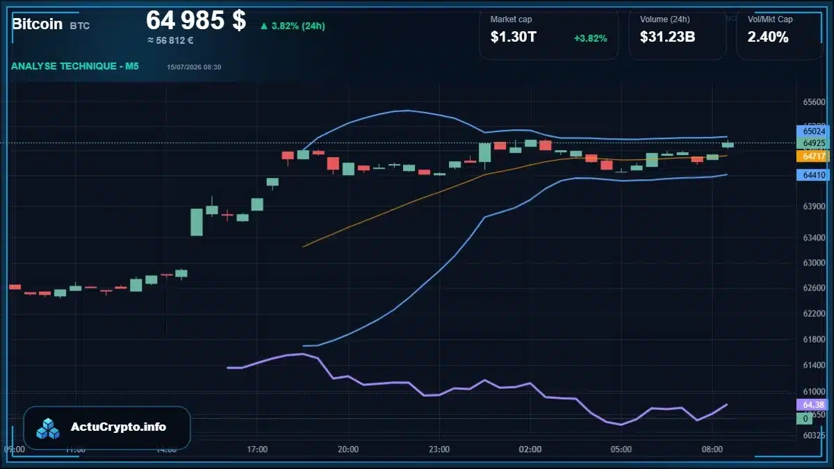 Graphique du cours Bitcoin (BTC) Analyse technique du cours Bitcoin (BTC) avec données de marché récentes