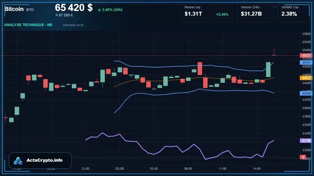 Graphique du cours Bitcoin (BTC) Analyse technique du cours Bitcoin (BTC) avec données de marché récentes
