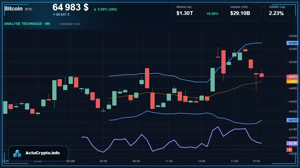 Graphique du cours Bitcoin (BTC) Analyse technique du cours Bitcoin (BTC) avec données de marché récentes