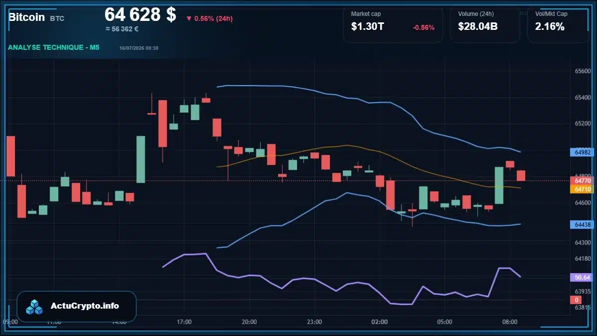 Graphique du cours Bitcoin (BTC) Analyse technique du cours Bitcoin (BTC) avec données de marché récentes