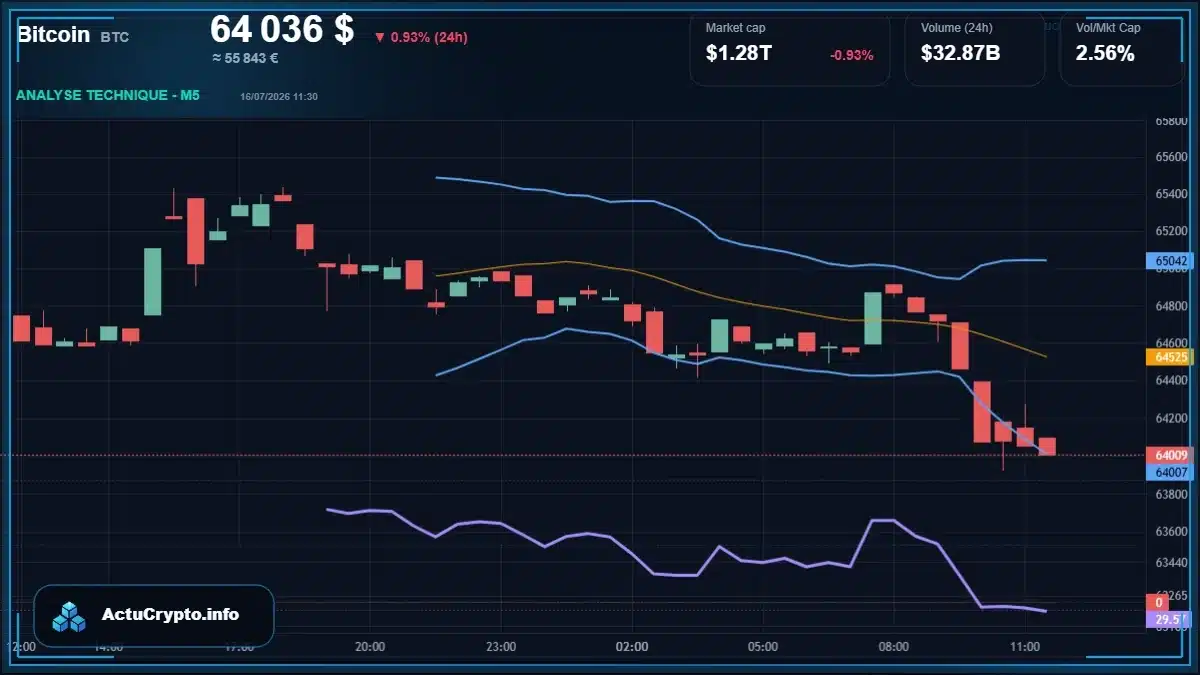 Graphique du cours Bitcoin (BTC) Analyse technique du cours Bitcoin (BTC) avec données de marché récentes