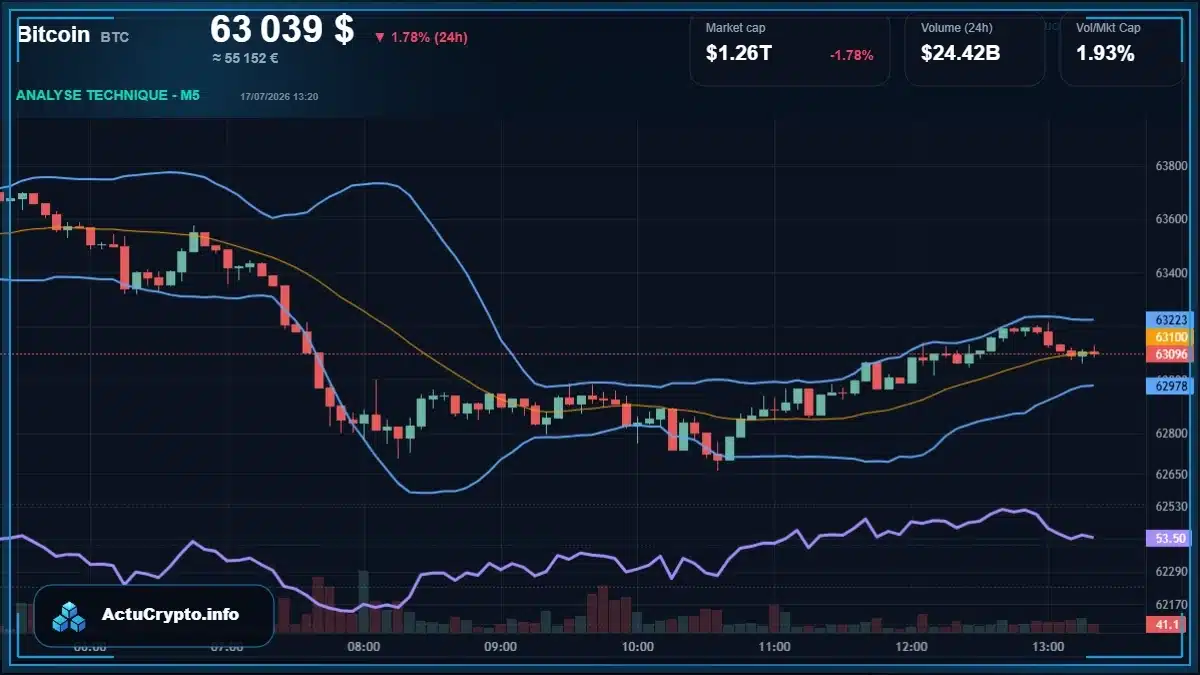 Graphique du cours Bitcoin (BTC) Analyse technique du cours Bitcoin (BTC) avec données de marché récentes