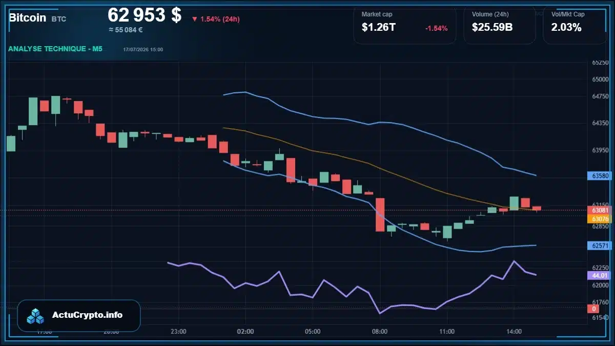 Graphique du cours Bitcoin (BTC) Analyse technique du cours Bitcoin (BTC) avec données de marché récentes