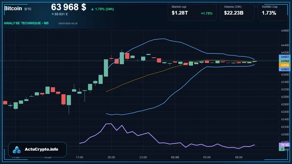 Graphique du cours Bitcoin (BTC) Analyse technique du cours Bitcoin (BTC) avec données de marché récentes