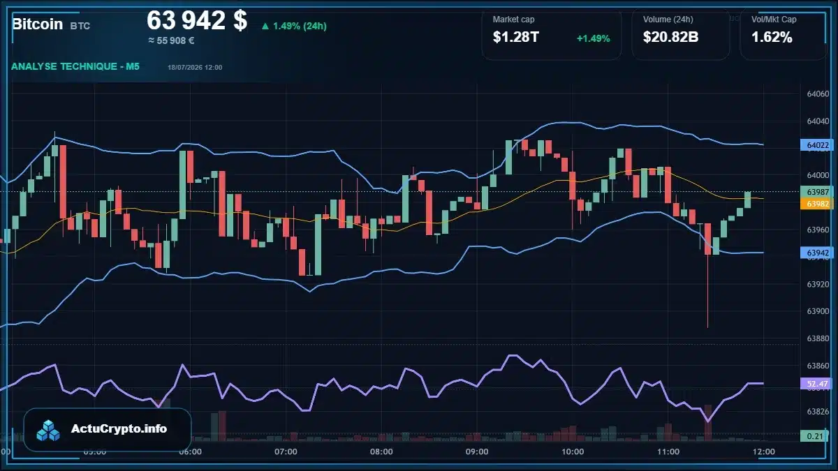 Graphique du cours Bitcoin (BTC) Analyse technique du cours Bitcoin (BTC) avec données de marché récentes