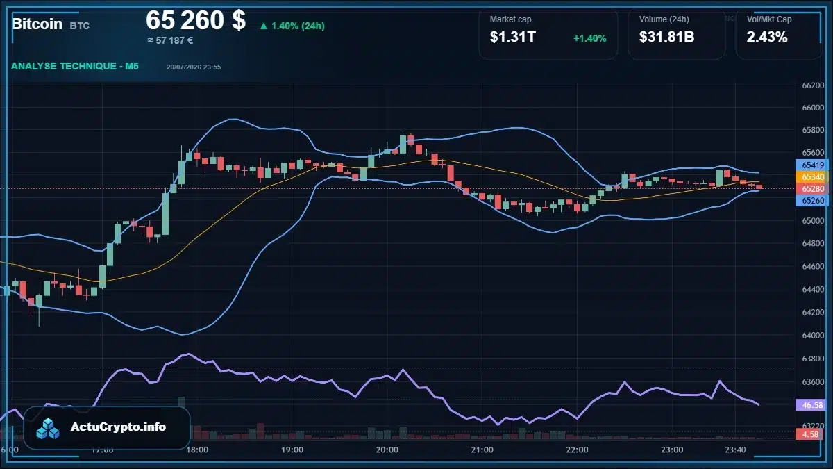 Graphique du cours Bitcoin (BTC) Analyse technique du cours Bitcoin (BTC) avec données de marché récentes