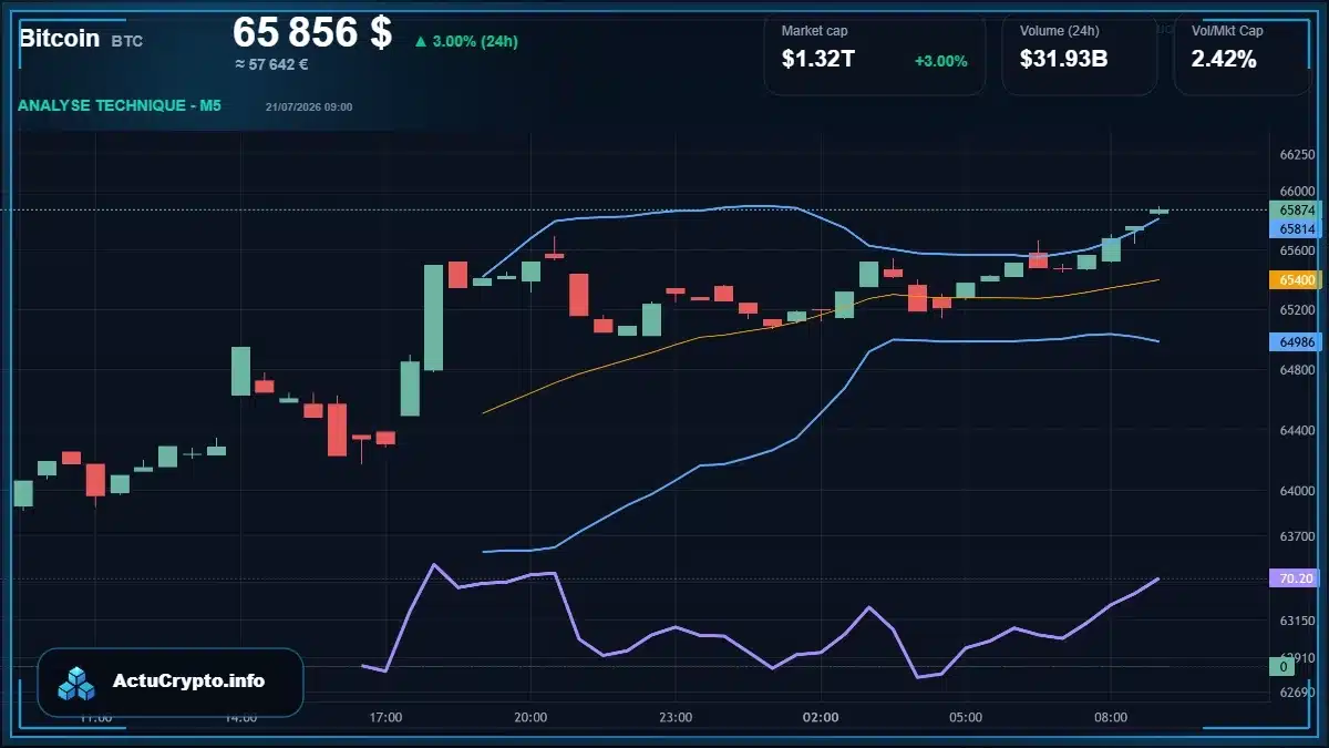 Graphique du cours Bitcoin (BTC) Analyse technique du cours Bitcoin (BTC) avec données de marché récentes