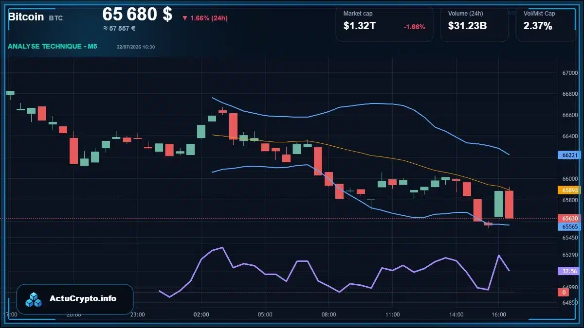 Graphique du cours Bitcoin (BTC) Analyse technique du cours Bitcoin (BTC) avec données de marché récentes