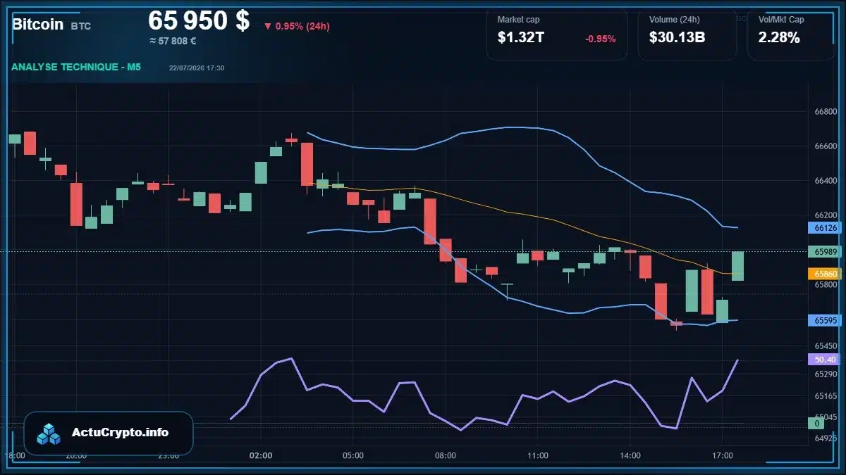Graphique du cours Bitcoin (BTC) Analyse technique du cours Bitcoin (BTC) avec données de marché récentes