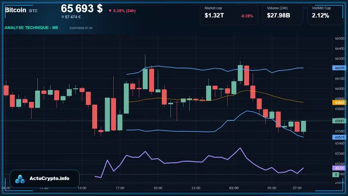 Graphique du cours Bitcoin (BTC) Analyse technique du cours Bitcoin (BTC) avec données de marché récentes