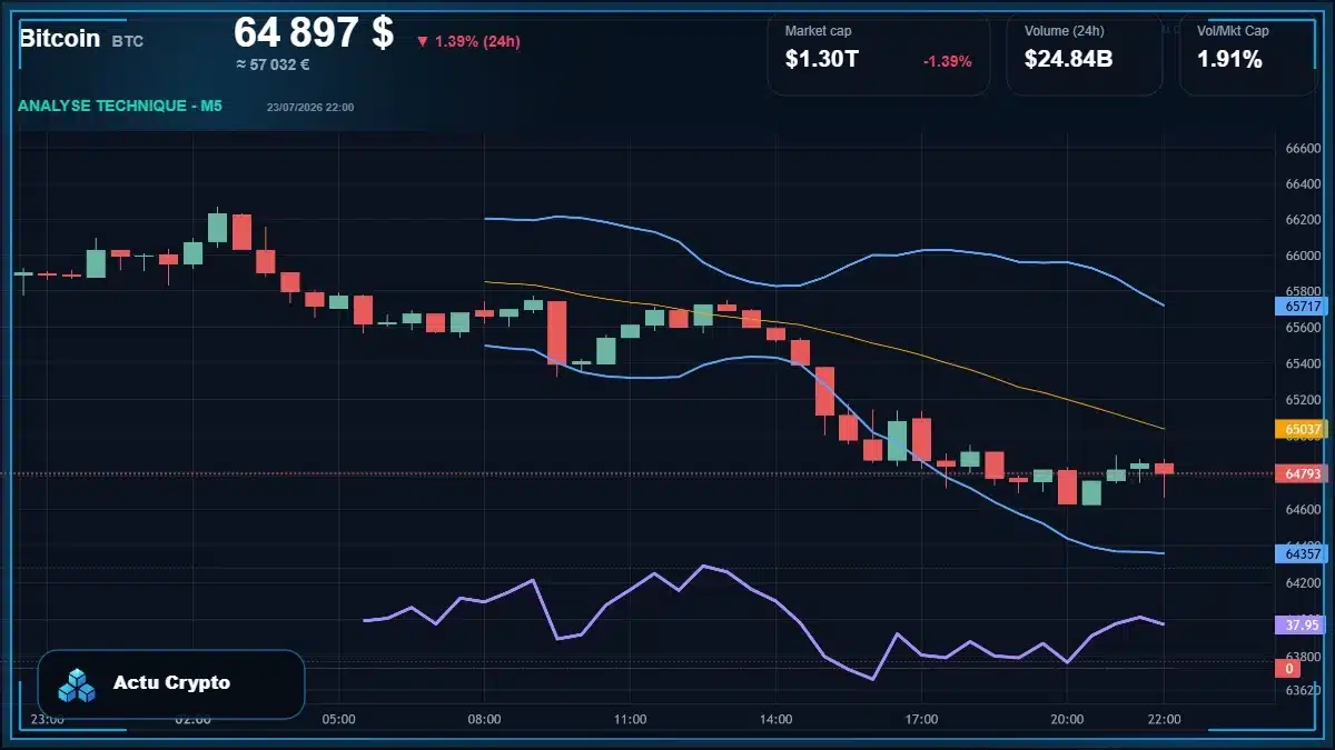 Graphique du cours Bitcoin (BTC) Analyse technique du cours Bitcoin (BTC) avec données de marché récentes
