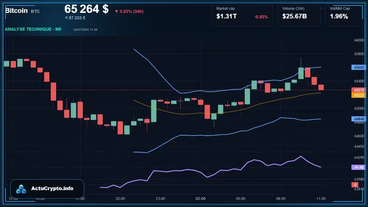 Graphique du cours Bitcoin (BTC) Analyse technique du cours Bitcoin (BTC) avec données de marché récentes