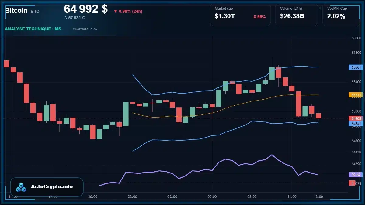 Graphique du cours Bitcoin (BTC) Analyse technique du cours Bitcoin (BTC) avec données de marché récentes