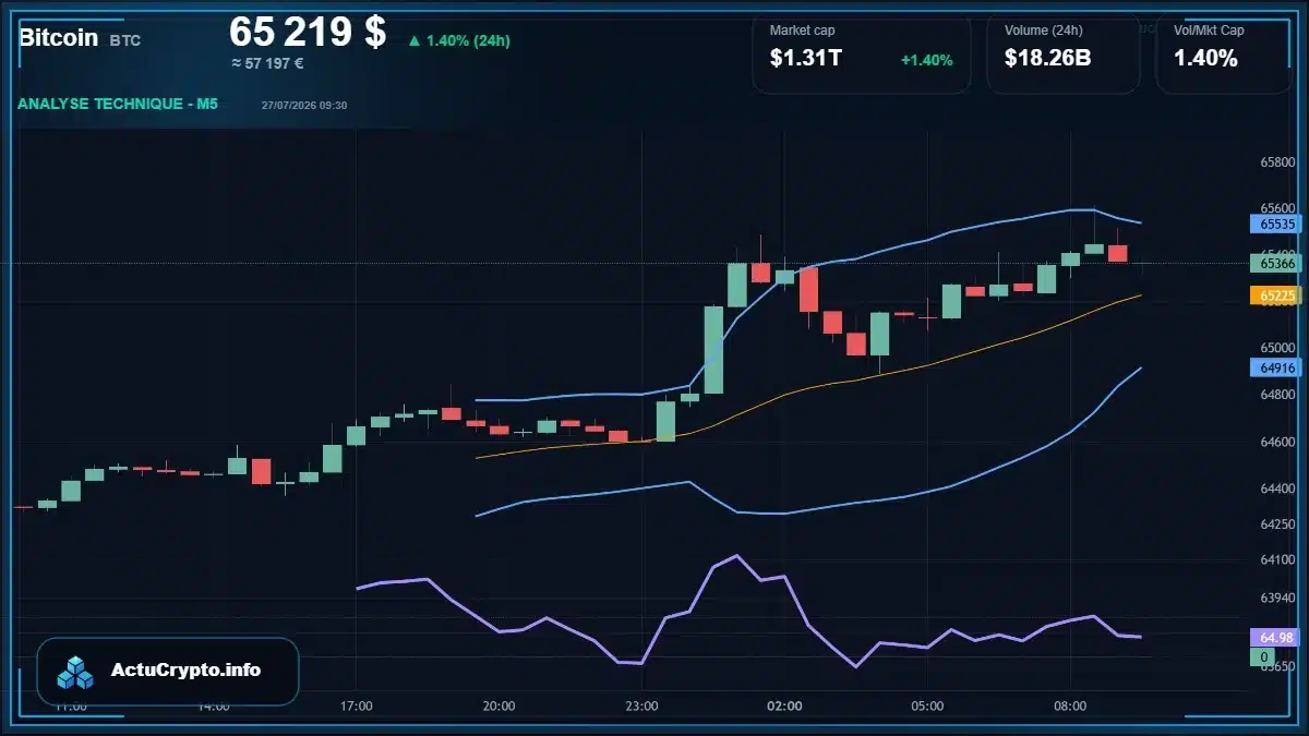 Graphique du cours Bitcoin (BTC) Analyse technique du cours Bitcoin (BTC) avec données de marché récentes