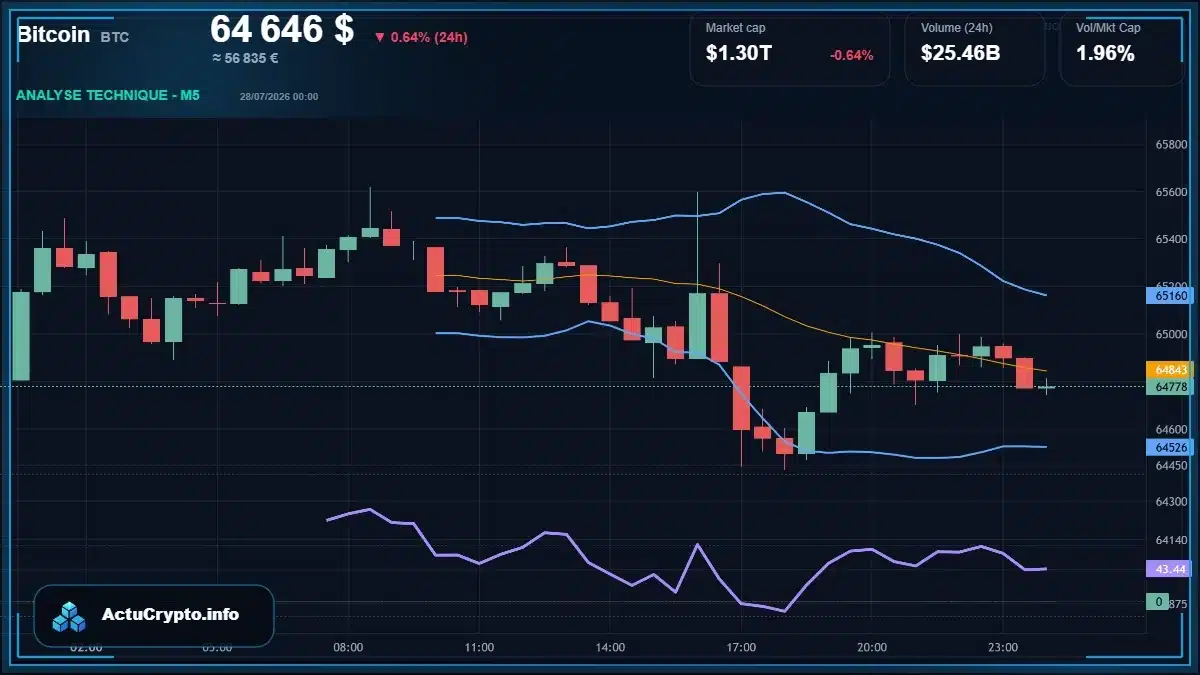 Graphique du cours Bitcoin (BTC) Analyse technique du cours Bitcoin (BTC) avec données de marché récentes