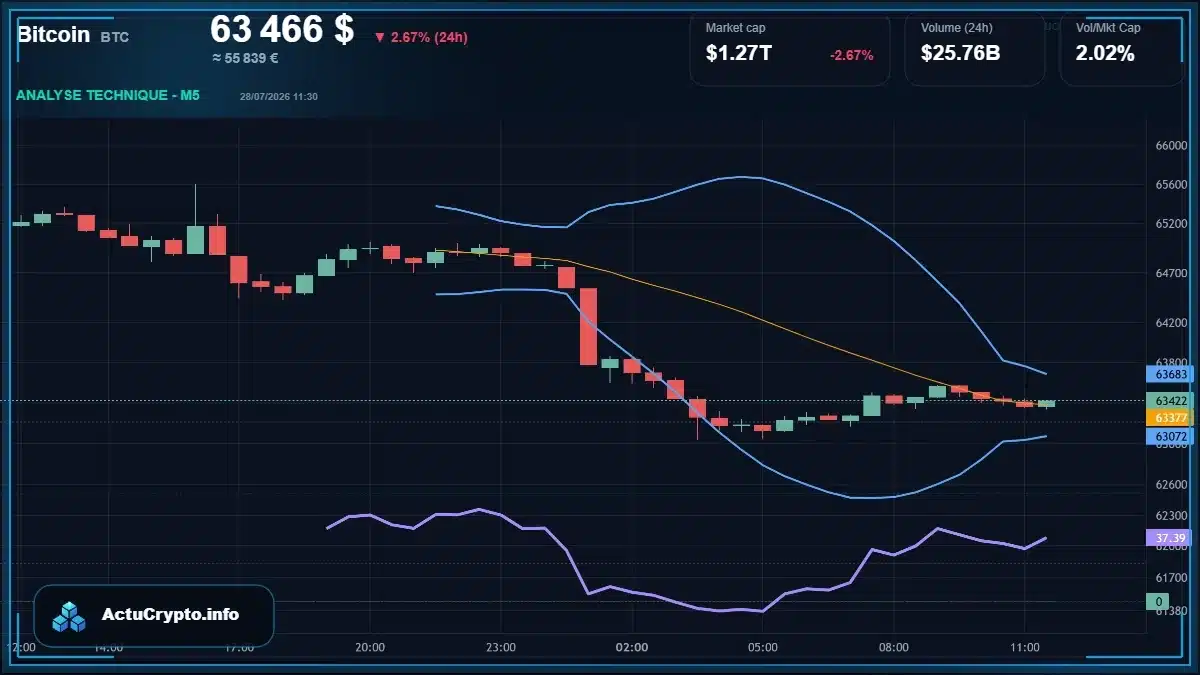 Graphique du cours Bitcoin (BTC) Analyse technique du cours Bitcoin (BTC) avec données de marché récentes