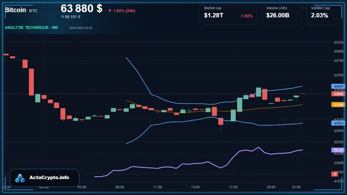 Graphique du cours Bitcoin (BTC) Analyse technique du cours Bitcoin (BTC) avec données de marché récentes
