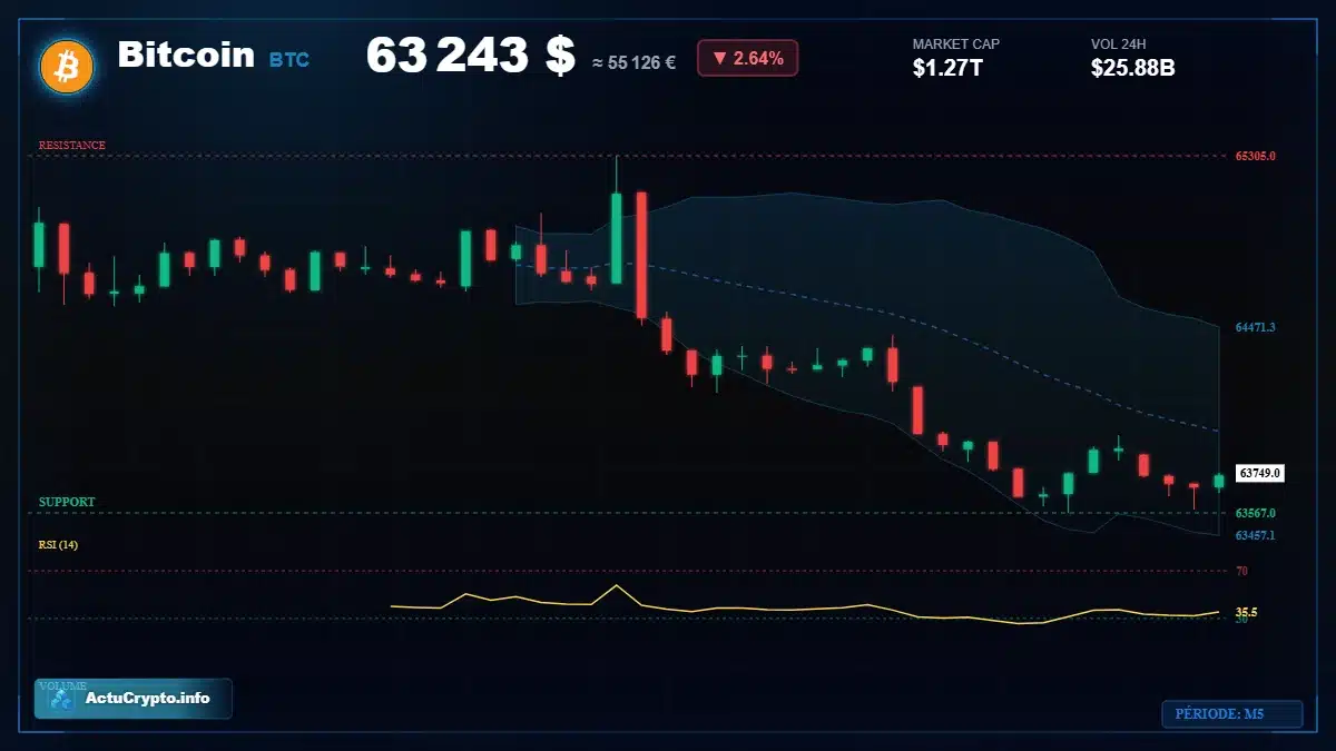 Graphique du cours Bitcoin (BTC) Analyse technique du cours Bitcoin (BTC) avec données de marché récentes