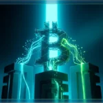 Logo Bitcoin futuriste illustrant le Bitcoin Security Consortium soutenu par BlackRock, Fidelity et Coinbase pour la sécurité du réseau