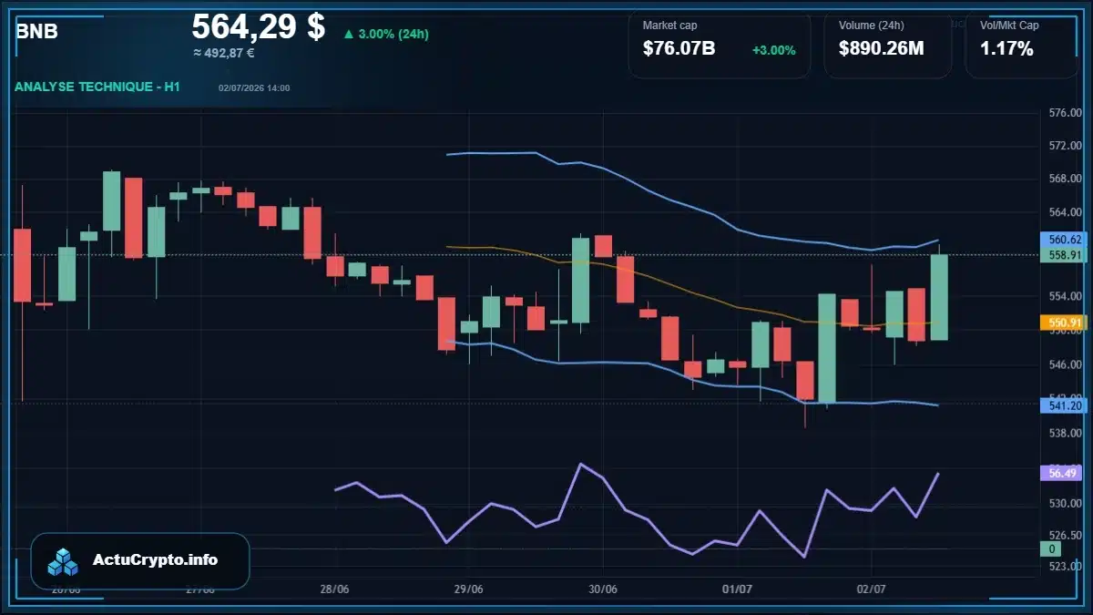Graphique du cours BNB Analyse technique du cours BNB avec données de marché récentes