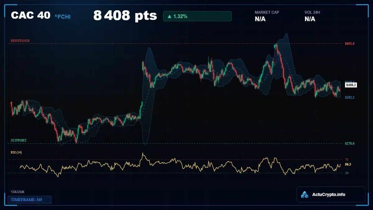 Graphique du cours CAC 40 (^FCHI) Analyse technique du cours CAC 40 (^FCHI) avec données de marché récentes