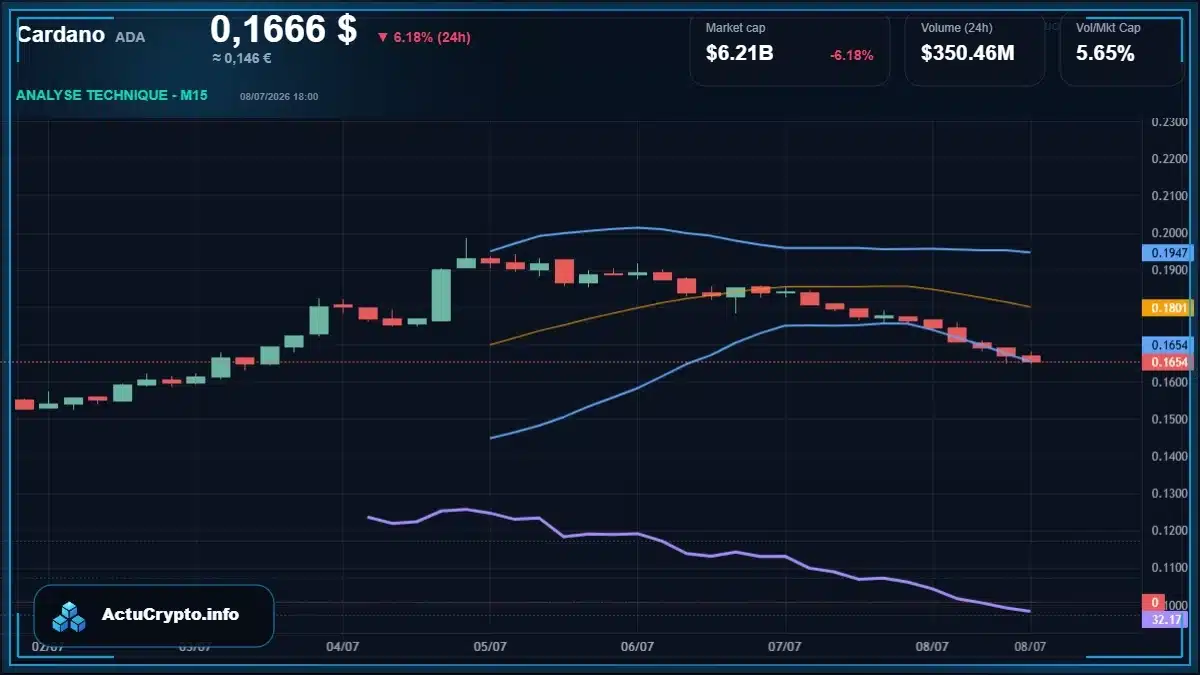 Graphique du cours Cardano (ADA) Analyse technique du cours Cardano (ADA) avec données de marché récentes