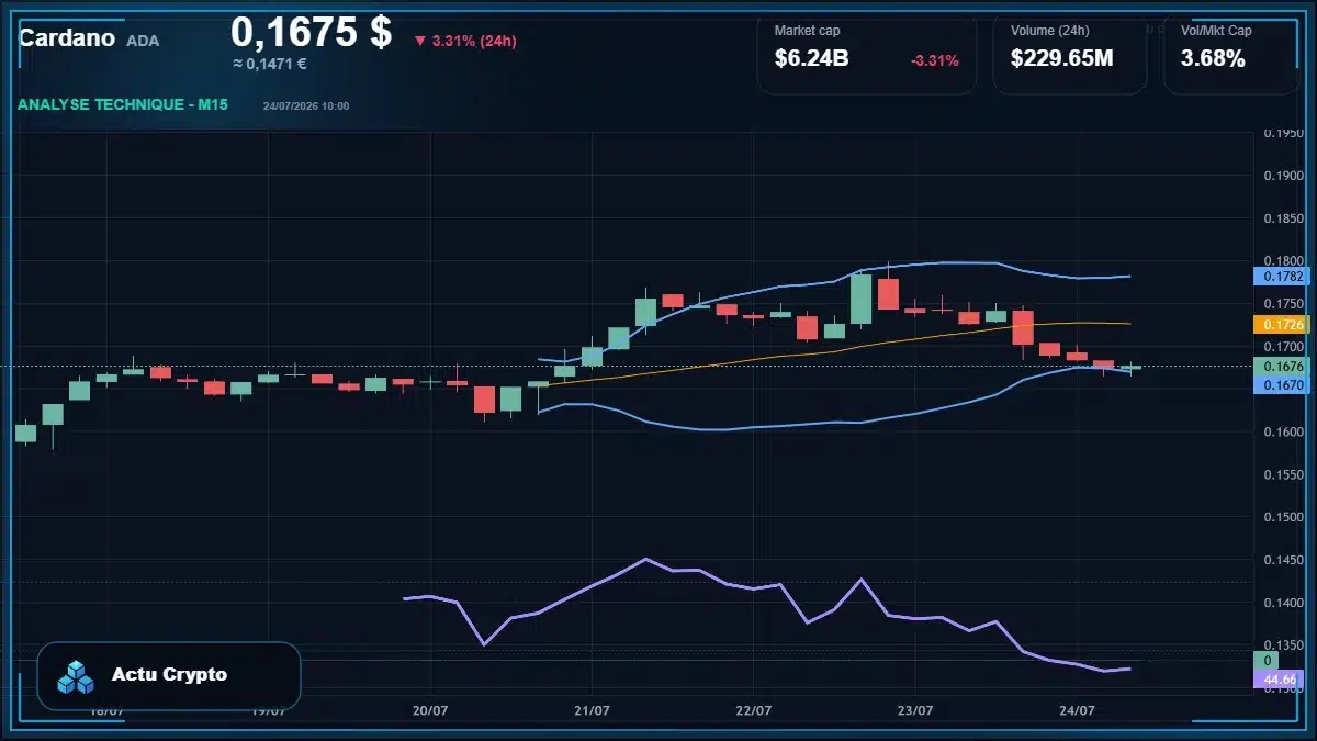 Graphique du cours Cardano (ADA) Analyse technique du cours Cardano (ADA) avec données de marché récentes