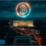 Pièce de Bitcoin en chute libre sur un graphique vert descendant, représentant la baisse sous 60 000 $ liée au contexte crypto Trump.