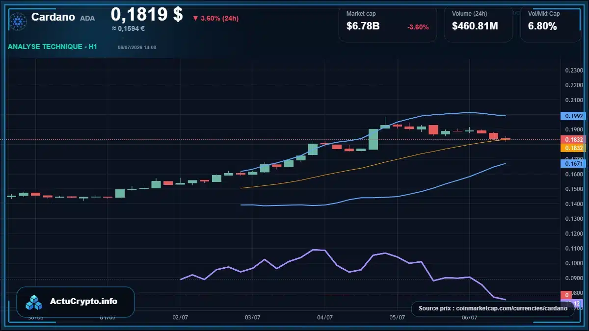 Graphique du cours Cardano à 0.18 $ Analyse technique du cours de Cardano de cardano à 0.18 $ aujourd'hui