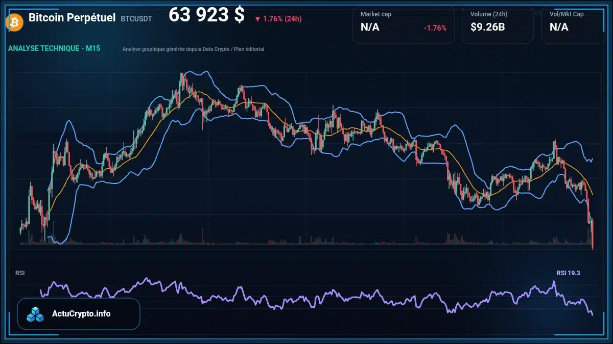 Graphique du cours Bitcoin Perpétuel à 63923 $ Analyse technique du cours de Bitcoin Perpétuel de bitcoin à 63923 $ aujourd'hui