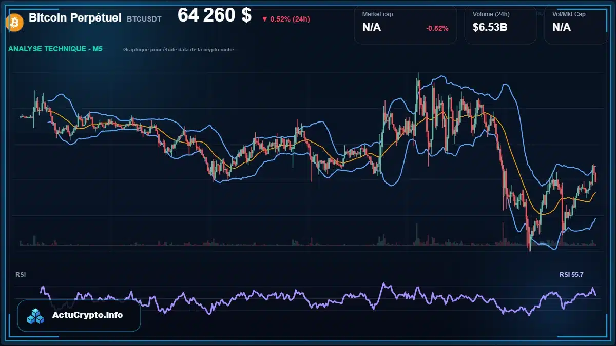 Graphique du cours Bitcoin Perpétuel à 64260 $ Analyse technique du cours de Bitcoin Perpétuel de bitcoin à 64260 $ aujourd'hui
