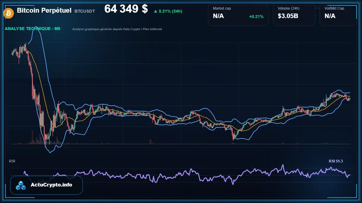 Graphique du cours Bitcoin Perpétuel à 64349 $ Analyse technique du cours de Bitcoin Perpétuel de bitcoin à 64349 $ aujourd'hui