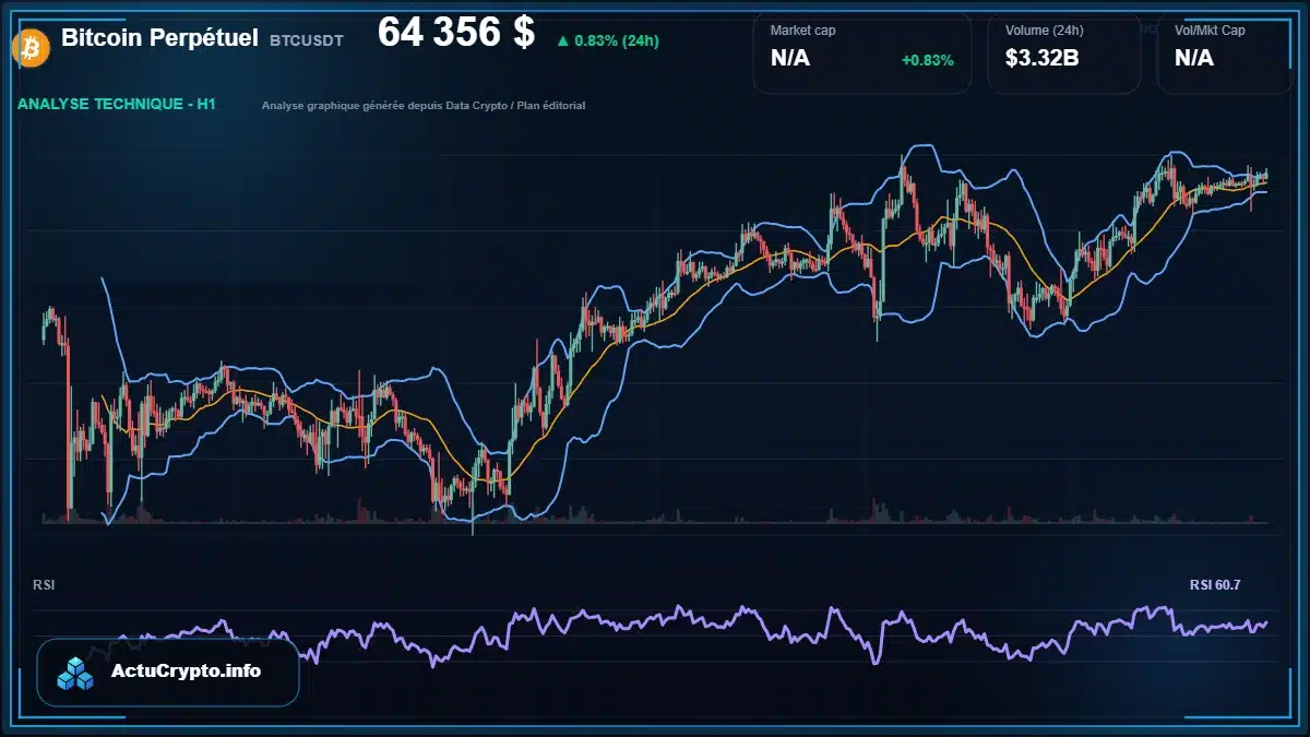 Graphique du cours Bitcoin Perpétuel à 64356 $ Analyse technique du cours de Bitcoin Perpétuel de bitcoin à 64356 $ aujourd'hui