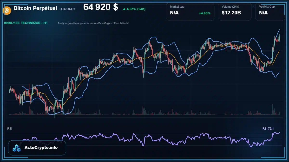 Graphique du cours Bitcoin Perpétuel à 64920 $ Analyse technique du cours de Bitcoin Perpétuel de bitcoin à 64920 $ aujourd'hui