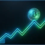 Graphique lumineux en néon montrant la hausse du cours Bitcoin vers 65 000 dollars