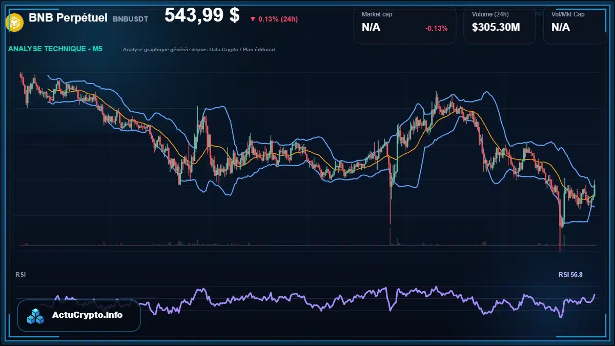 Graphique du cours BNB Perpétuel à 544 $ Analyse technique du cours de BNB Perpétuel de binancecoin à 544 $ aujourd'hui