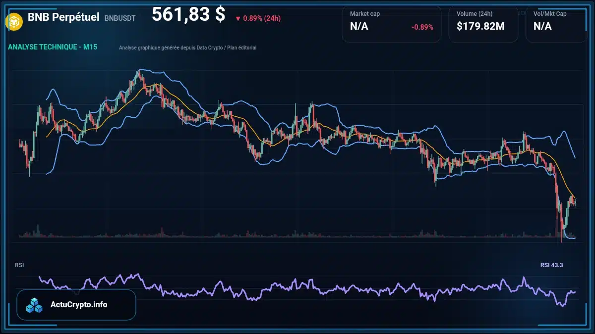 Graphique du cours BNB Perpétuel à 562 $ Analyse technique du cours de BNB Perpétuel de binancecoin à 562 $ aujourd'hui