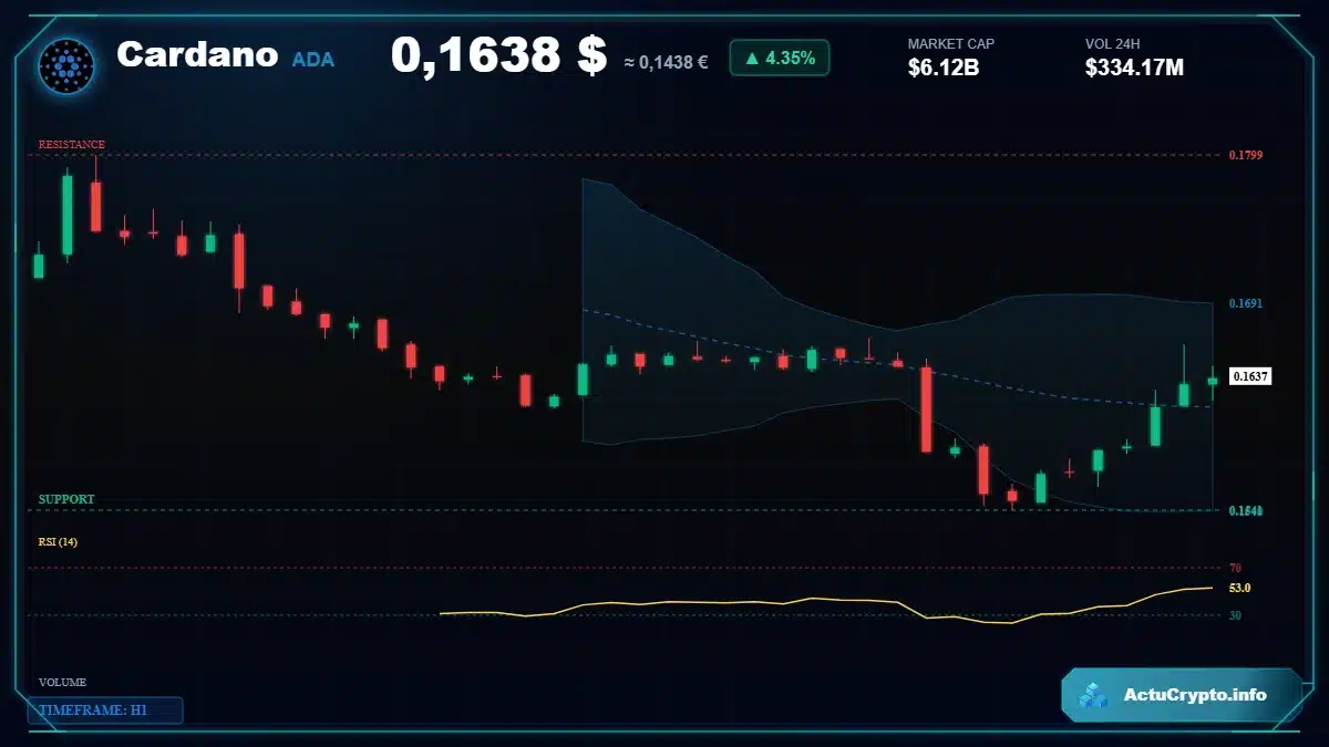 Graphique du cours Cardano à 0.16 $ Analyse technique du cours de Cardano de cardano à 0.16 $ aujourd'hui