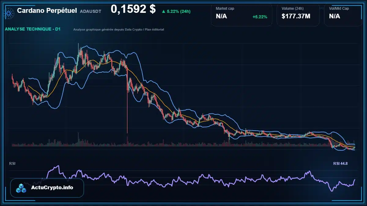 Graphique du cours Cardano Perpétuel à 0.16 $ Analyse technique du cours de Cardano Perpétuel de cardano à 0.16 $ aujourd'hui