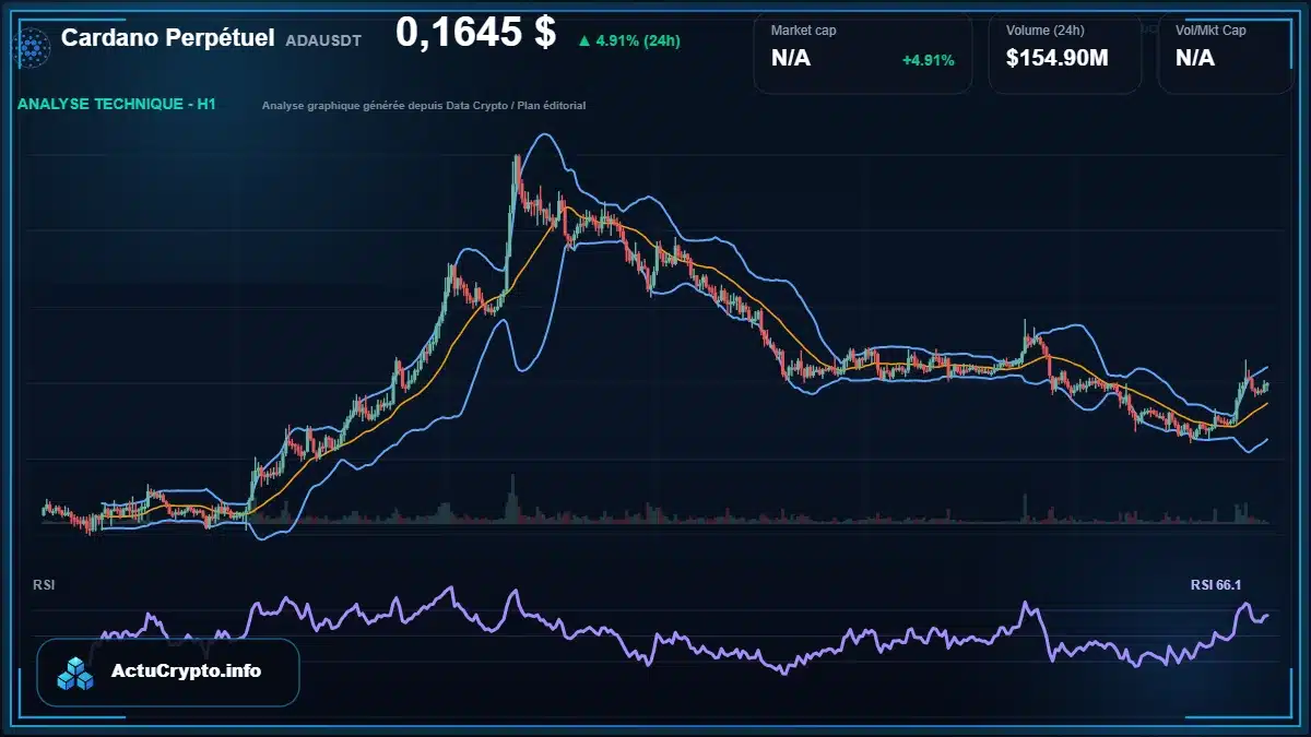 Graphique du cours Cardano Perpétuel à 0.16 $ Analyse technique du cours de Cardano Perpétuel de cardano à 0.16 $ aujourd'hui