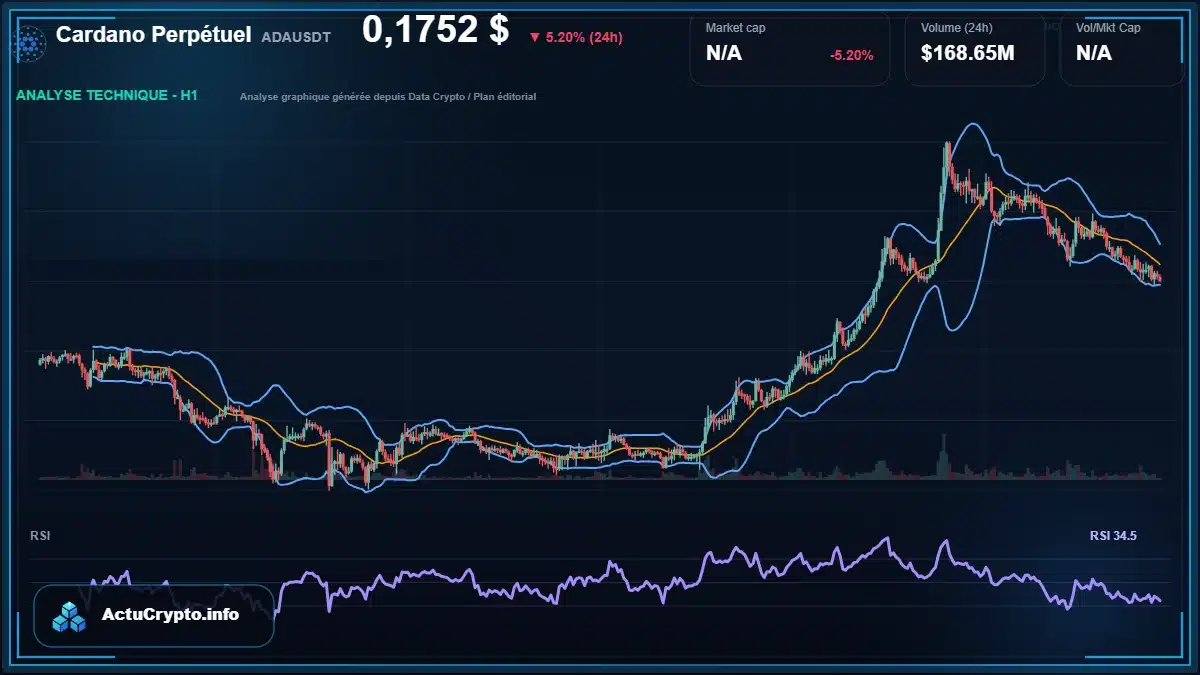 Graphique du cours Cardano Perpétuel à 0.18 $ Analyse technique du cours de Cardano Perpétuel de cardano à 0.18 $ aujourd'hui