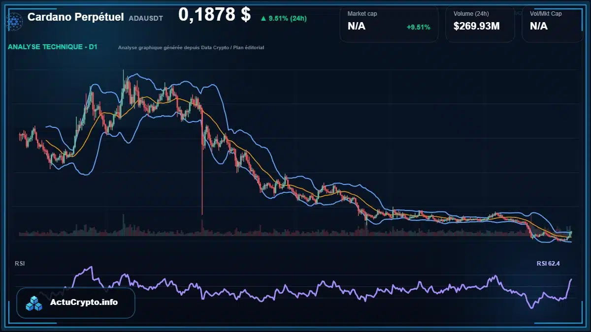 Graphique du cours Cardano Perpétuel à 0.19 $ Analyse technique du cours de Cardano Perpétuel de cardano à 0.19 $ aujourd'hui